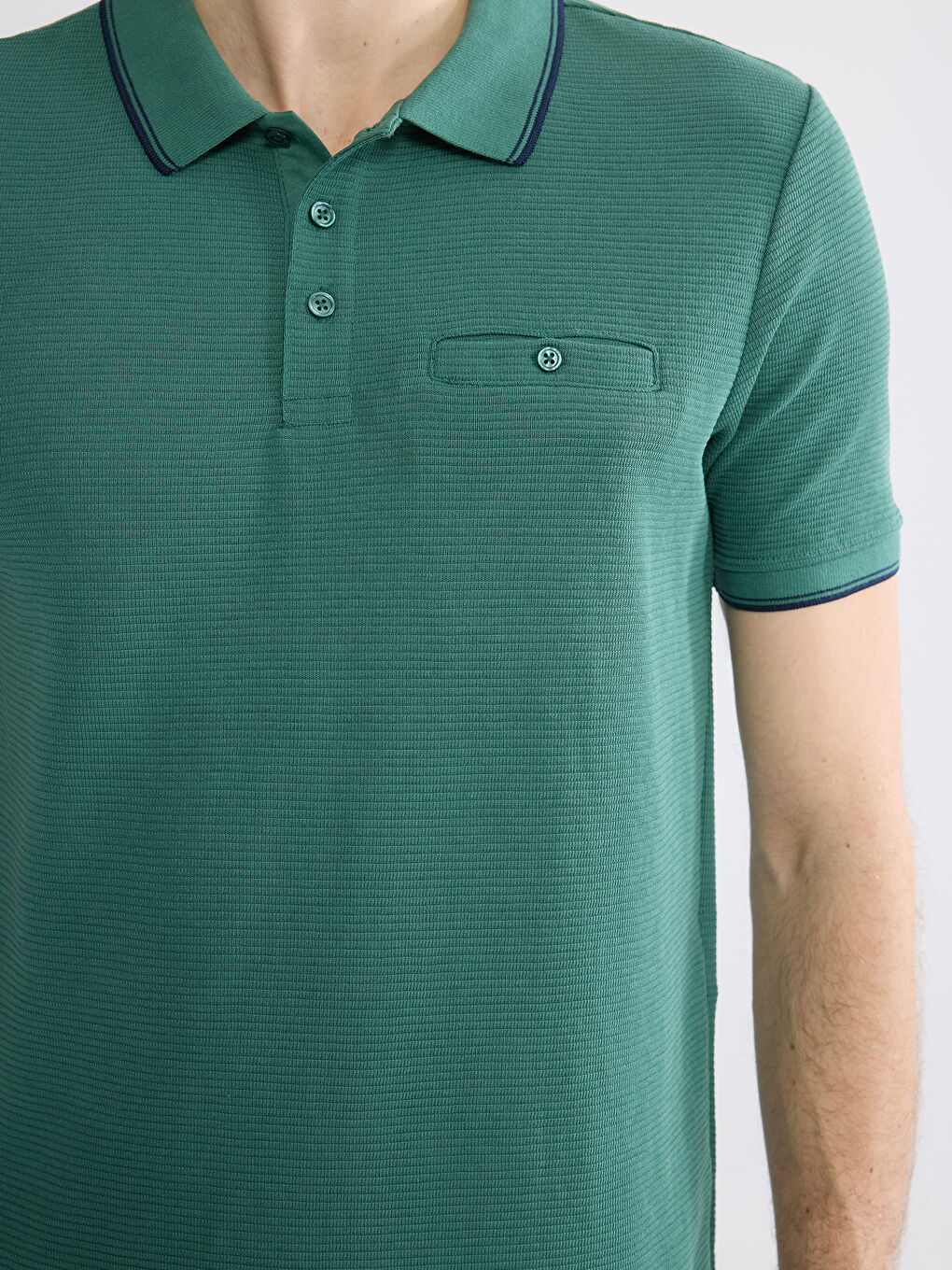 Yeşil Polo Yaka Erkek Dokulu Tişört-2