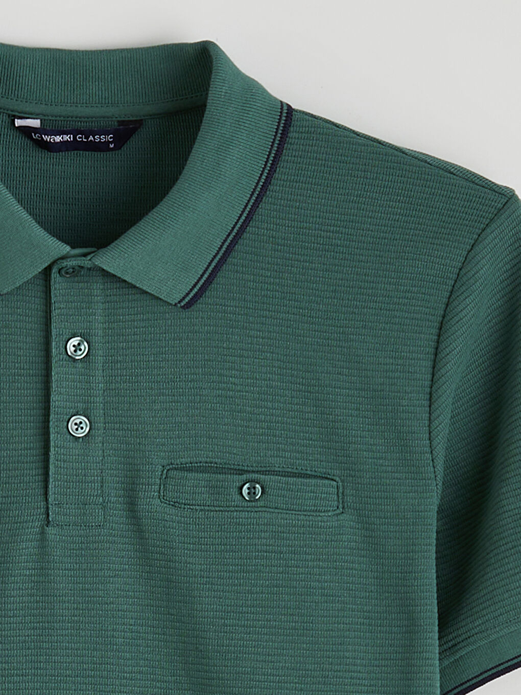 Yeşil Polo Yaka Erkek Dokulu Tişört-5