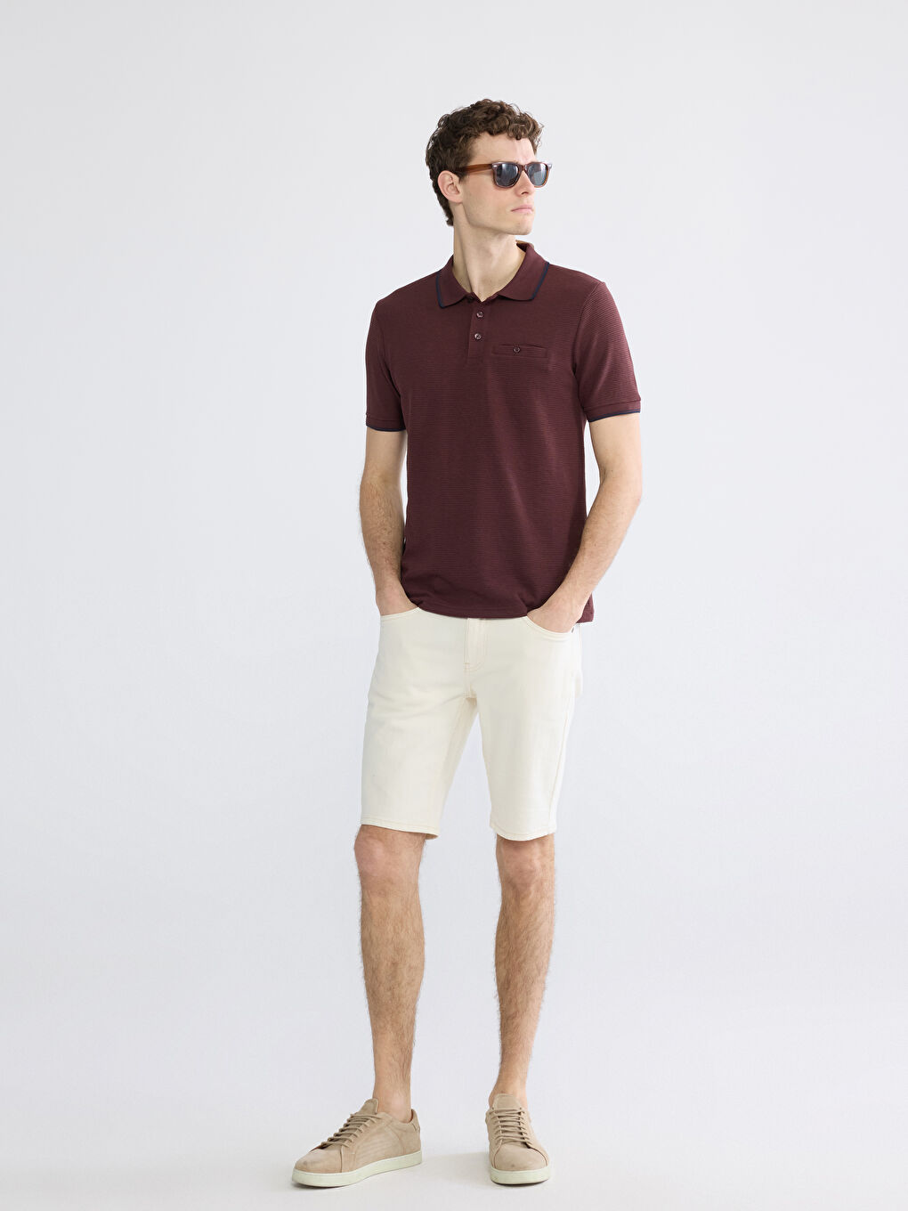 Bordo Polo Yaka Erkek Dokulu Tişört-1