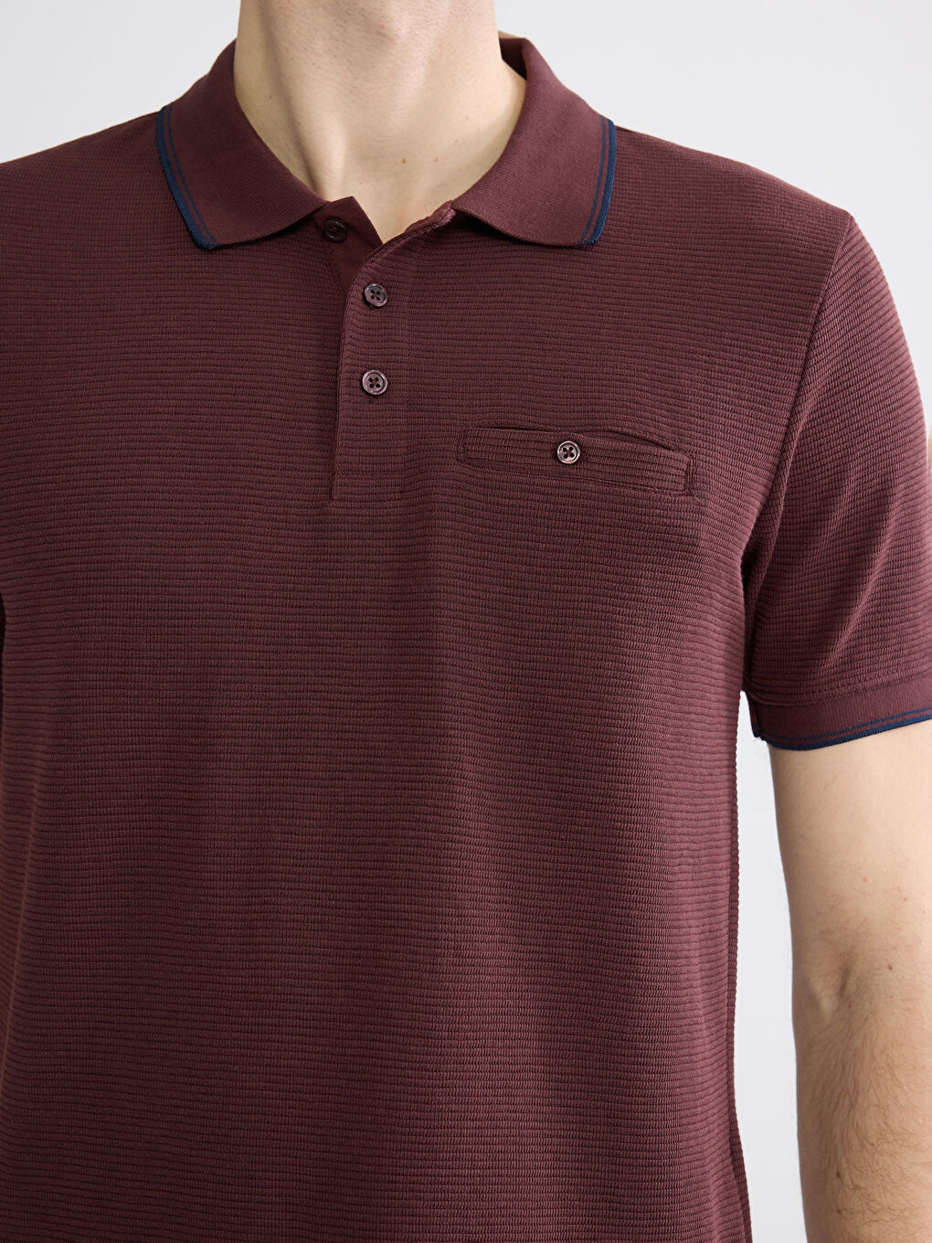 Bordo Polo Yaka Erkek Dokulu Tişört-2