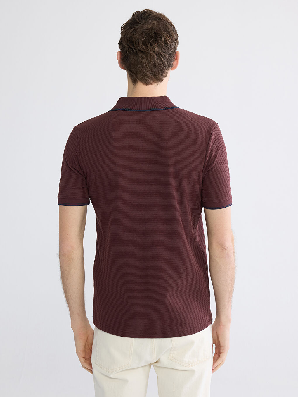 Bordo Polo Yaka Erkek Dokulu Tişört-3