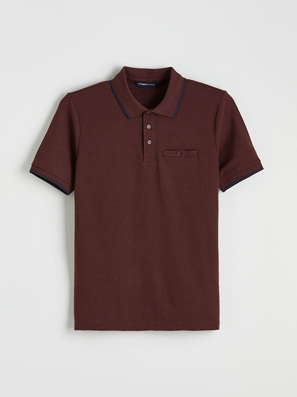Bordo Polo Yaka Erkek Dokulu Tişört-4