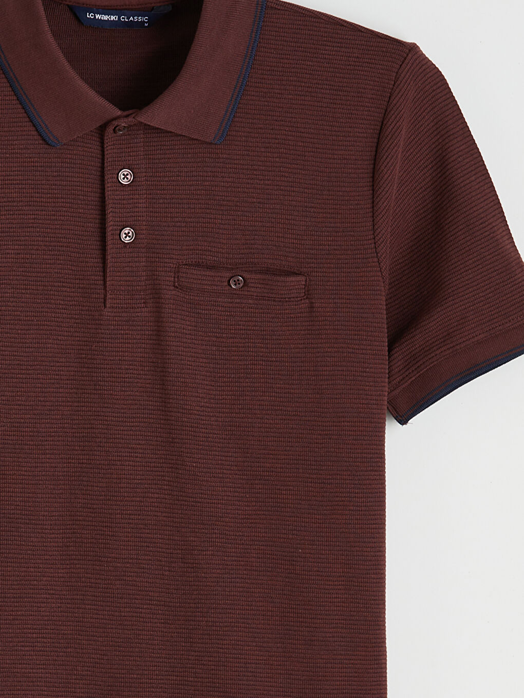 Bordo Polo Yaka Erkek Dokulu Tişört-5