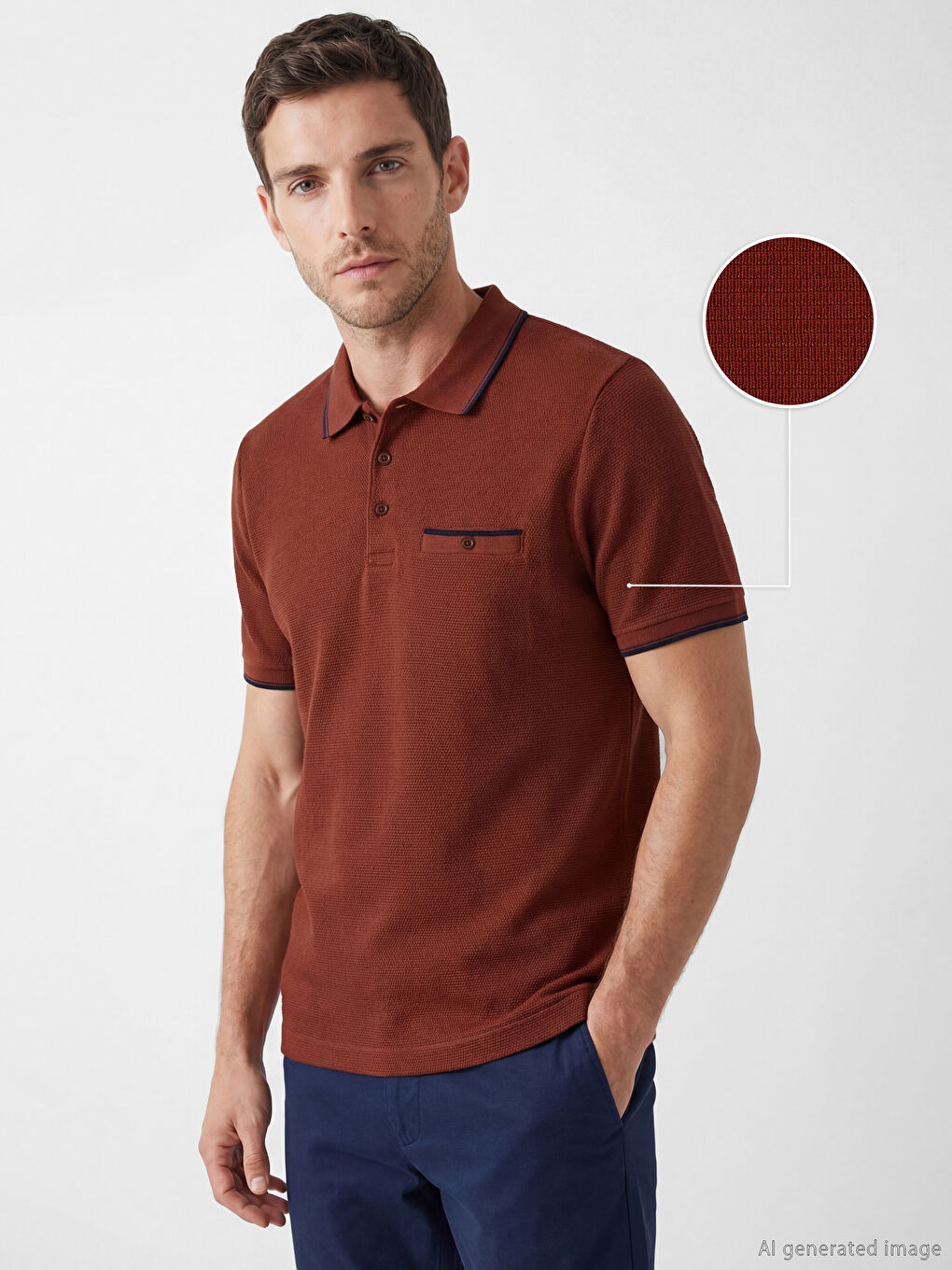 Bordo Polo Yaka Erkek Dokulu Tişört