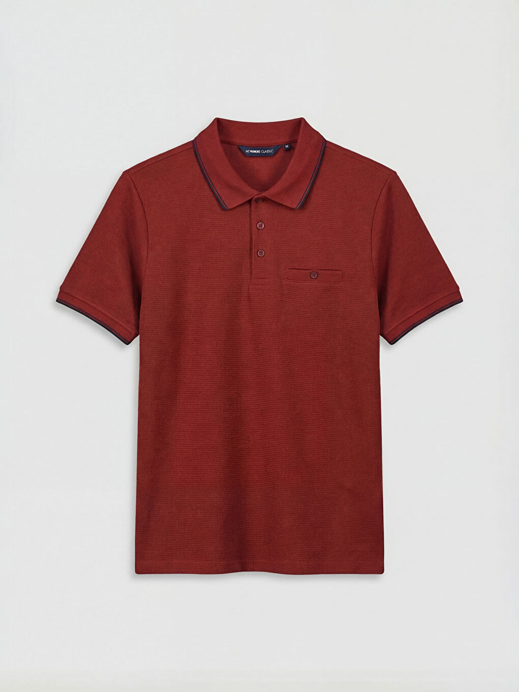Bordo Polo Yaka Erkek Dokulu Tişört-3