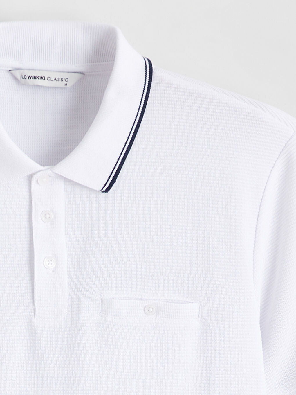 Beyaz Polo Yaka Kısa Kollu Erkek Dokulu Tişört-5