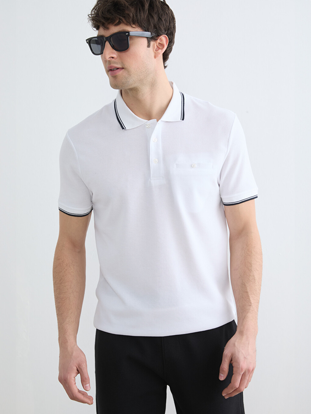 Polo Collar Men's Textured T-shirt
