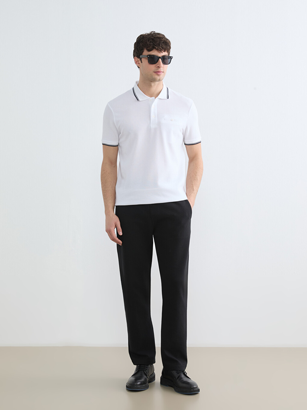 Polo Collar Men's Textured T-shirt-1