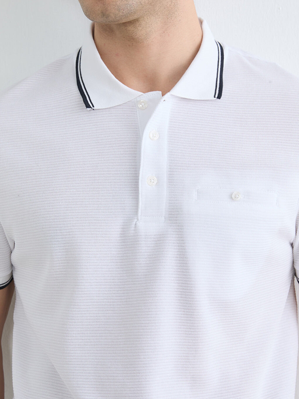 Polo Collar Men's Textured T-shirt-2