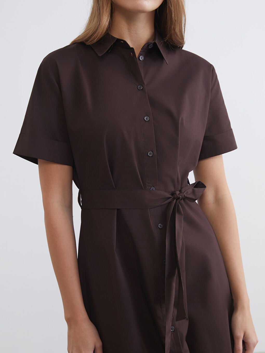 Женщины Коричневый Платье-рубашка-2