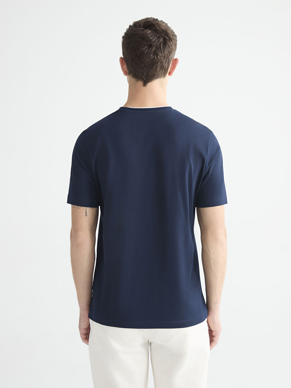 Lacivert Bisiklet Yaka Baskılı Penye Erkek Tişört-3