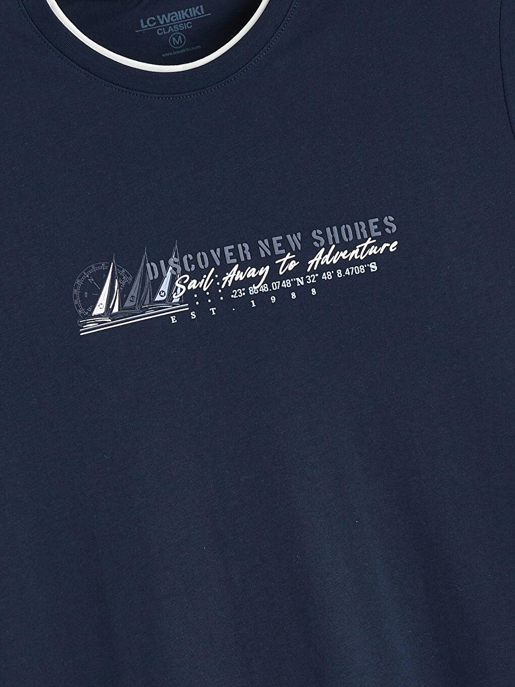 Lacivert Bisiklet Yaka Baskılı Penye Erkek Tişört-5