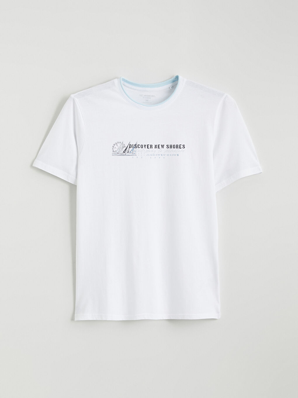 Beyaz Bisiklet Yaka Baskılı Penye Erkek Tişört-4