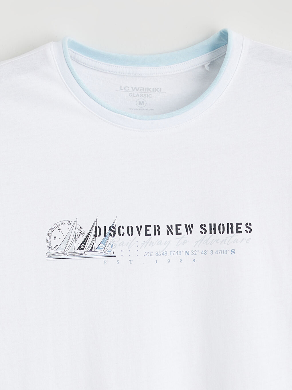 Beyaz Bisiklet Yaka Baskılı Penye Erkek Tişört-5