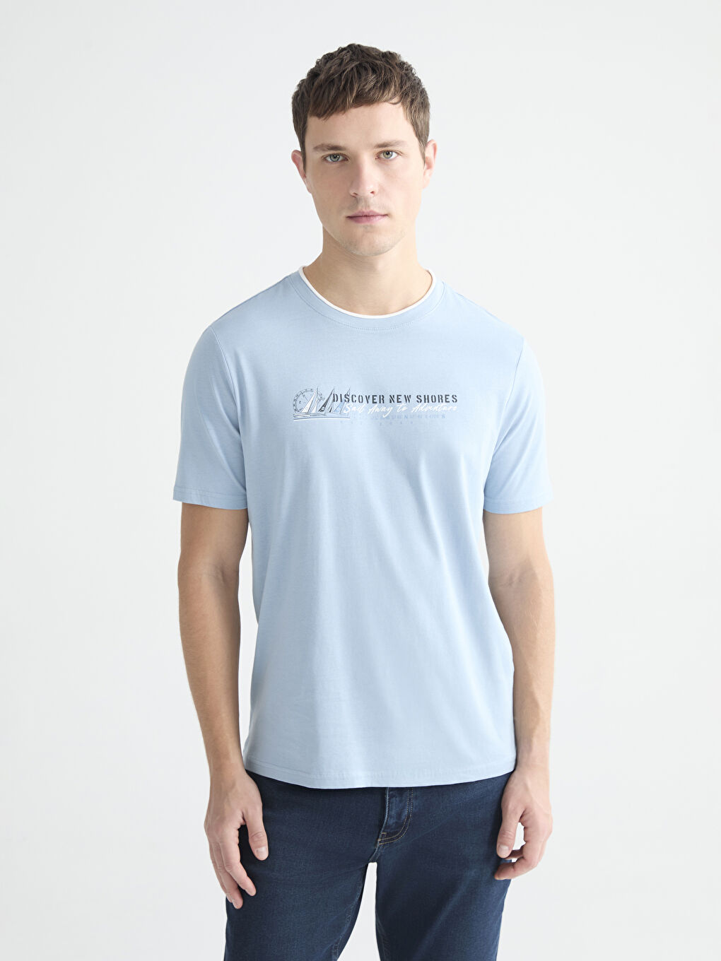 Rundhalsausschnitt Bedrucktes Jersey Herren T-Shirt