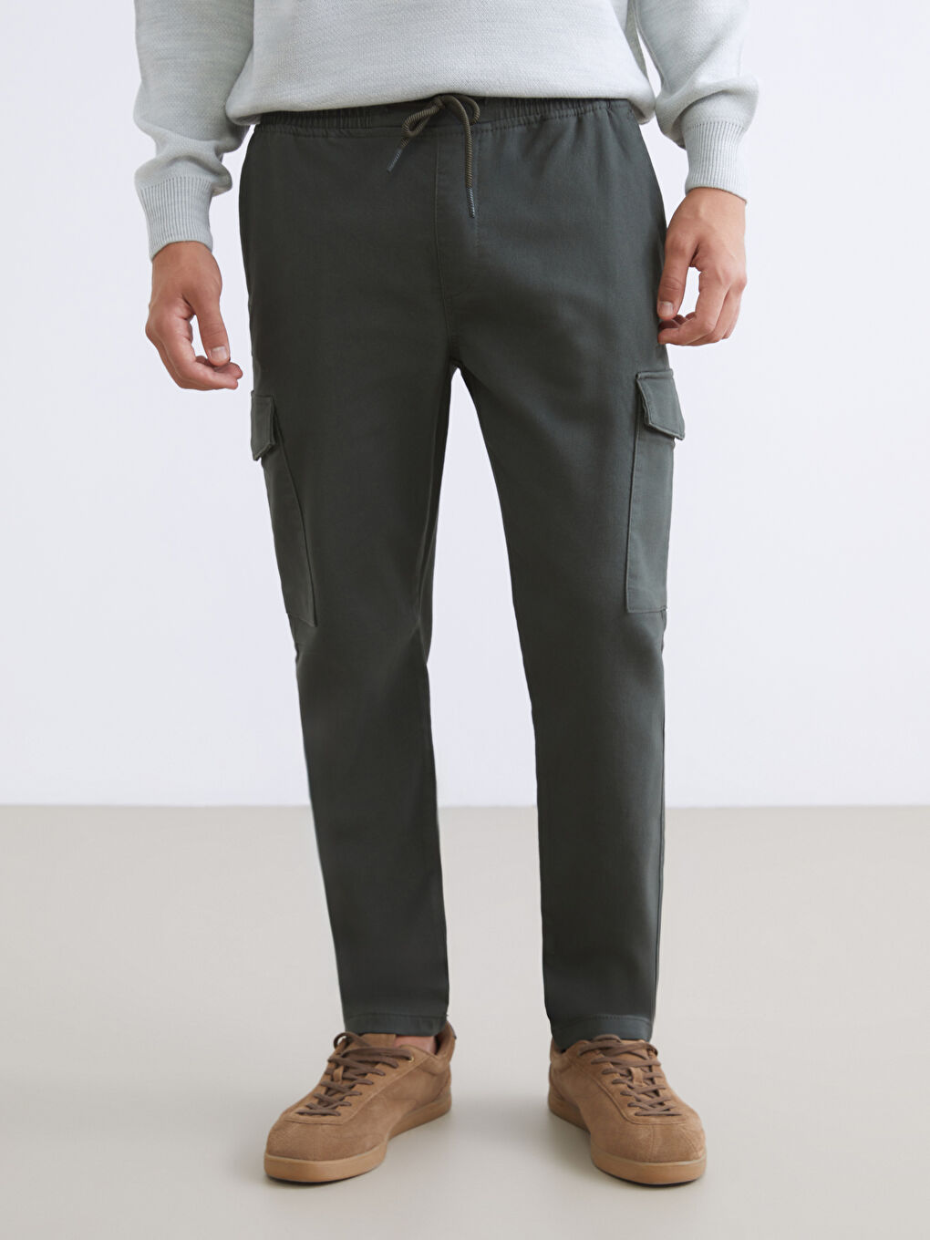 Yeşil Slim Fit Erkek Kargo Pantolon-1