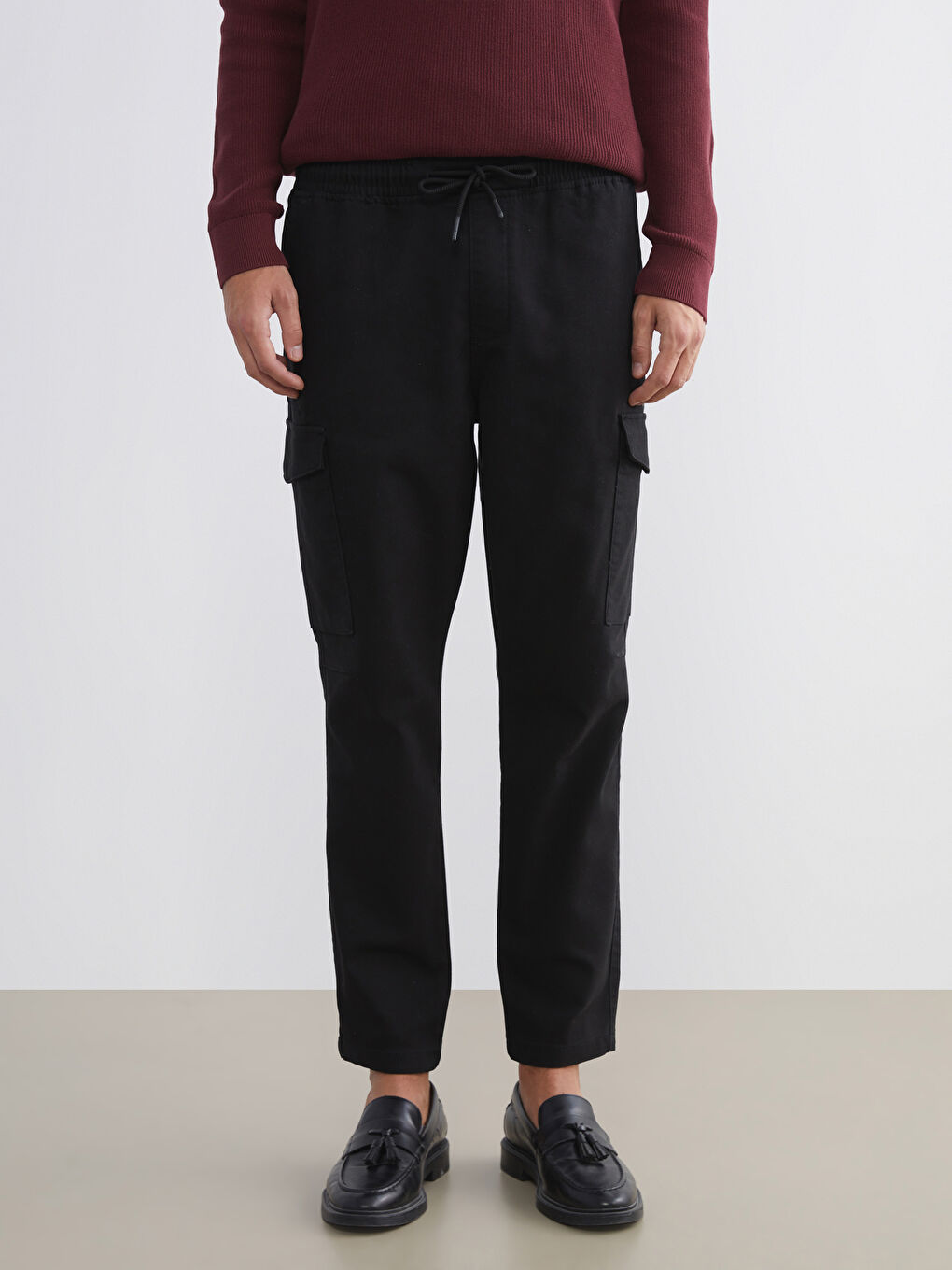 Siyah Slim Fit Erkek Kargo Pantolon-1