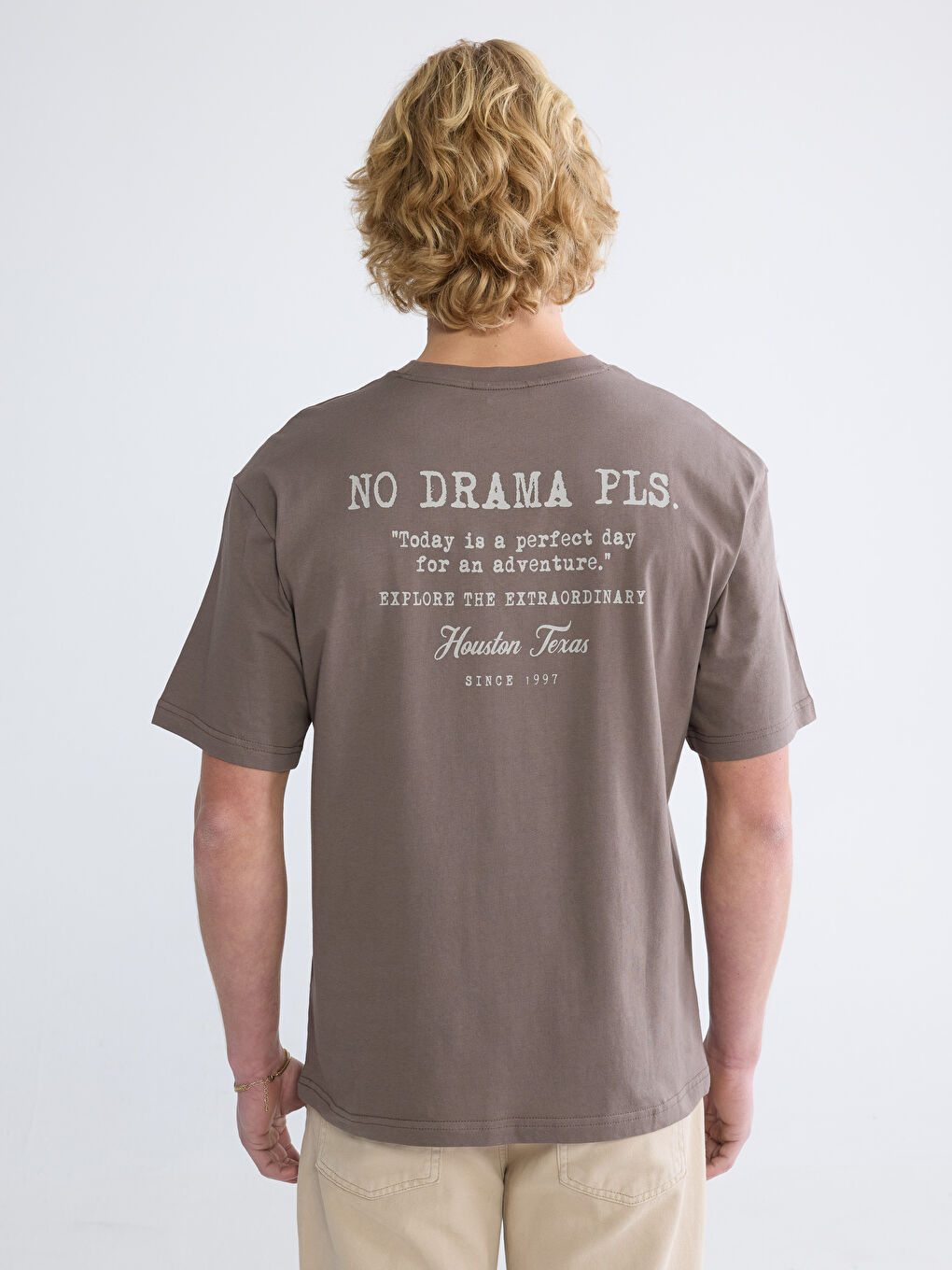 Kahverengi Bisiklet Yaka Yazı Baskılı Erkek Tişört-4