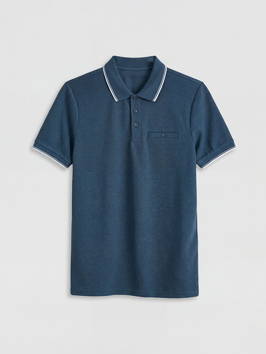 İndigo Polo Yaka Erkek Penye  Tişört-4