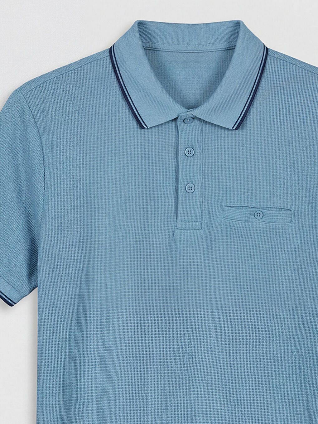 Mavi Polo Yaka Erkek Penye  Tişört-2