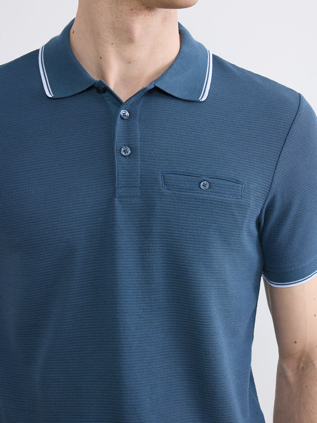 İndigo Polo Yaka Erkek Penye  Tişört-2