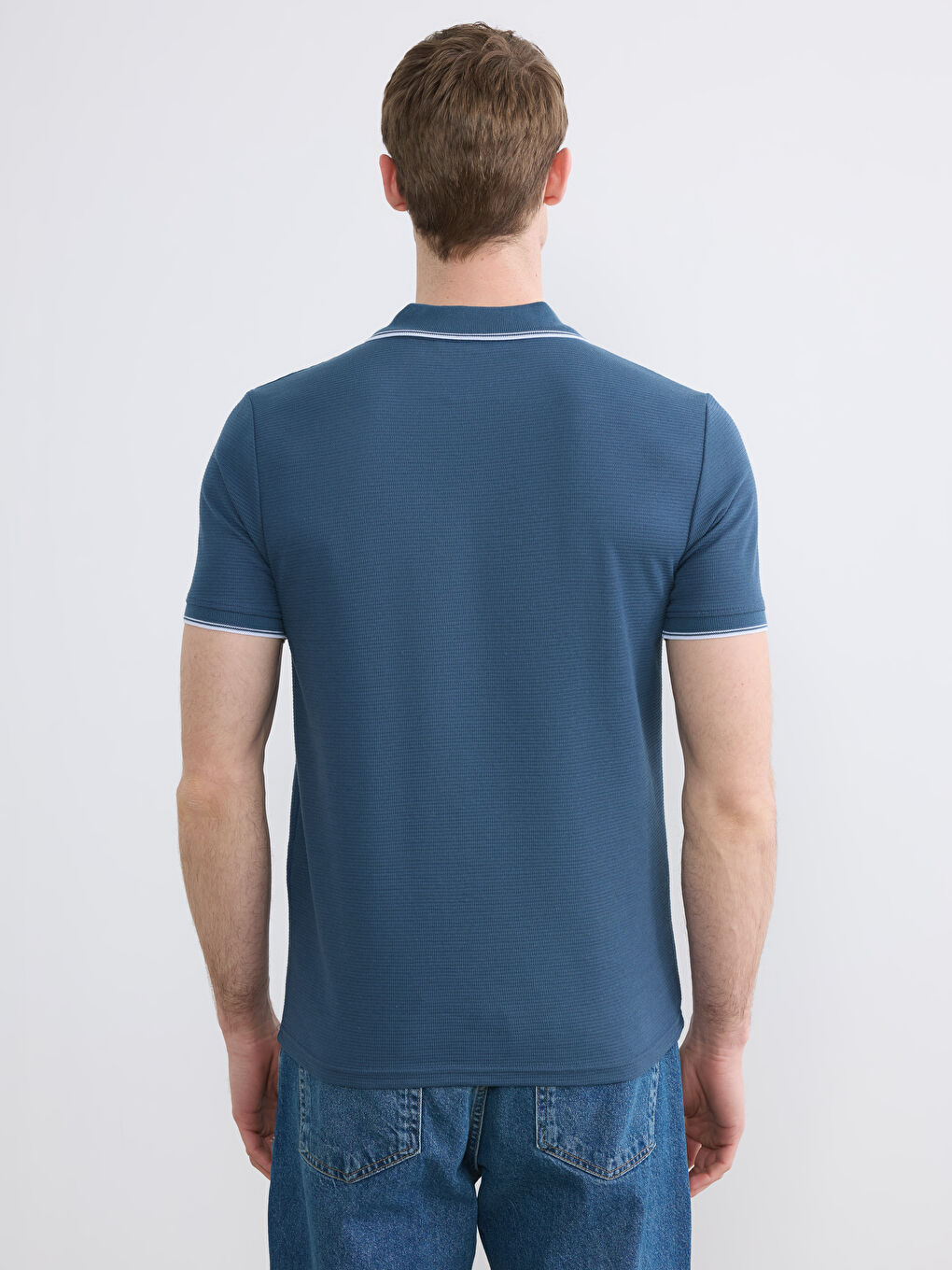 İndigo Polo Yaka Erkek Penye  Tişört-3