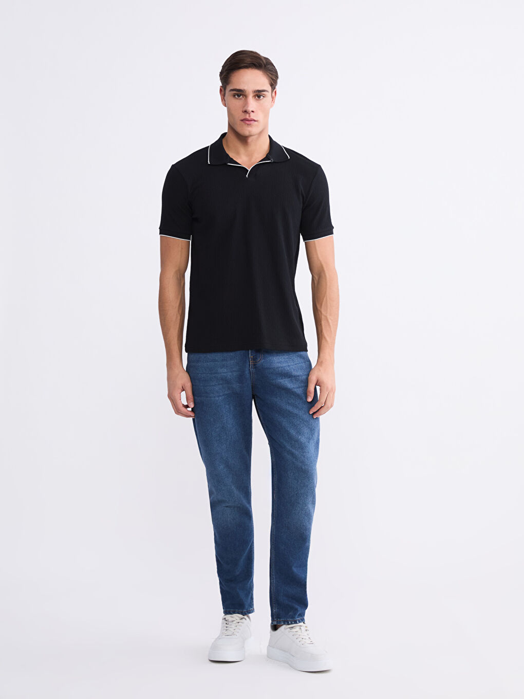 Siyah Polo Yaka Erkek Tişört-1