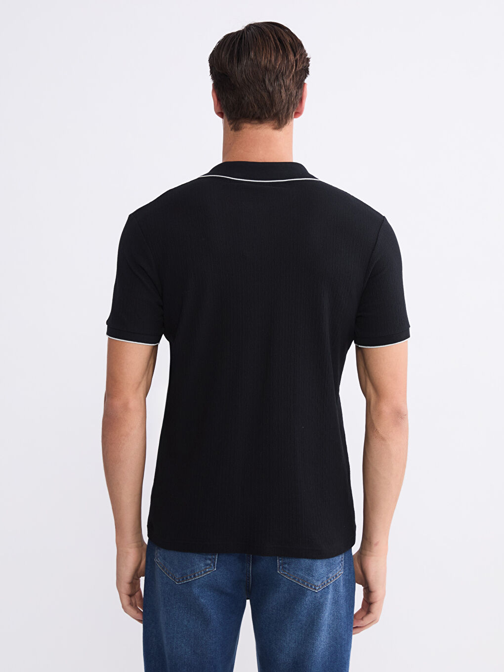 Siyah Polo Yaka Erkek Tişört-3