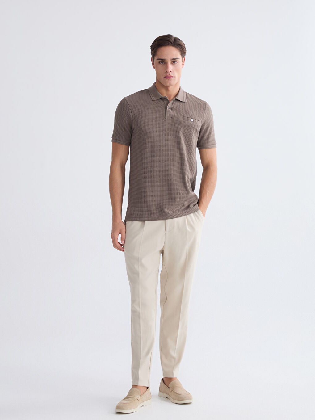 Kahverengi Polo Yaka Erkek Tişört-1