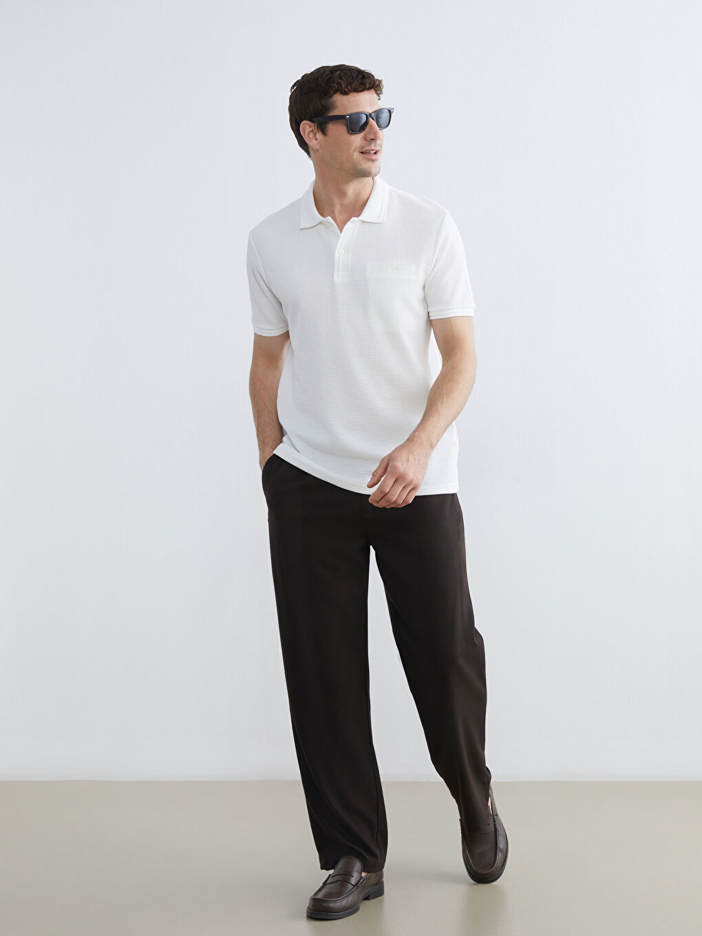 Ekru Polo Yaka Erkek Tişört-1