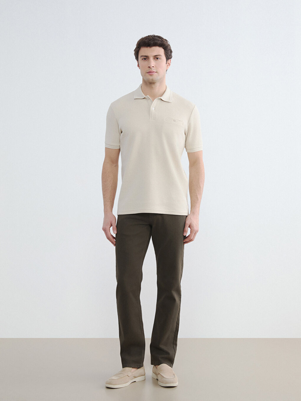 Bej Polo Yaka Erkek Tişört-1