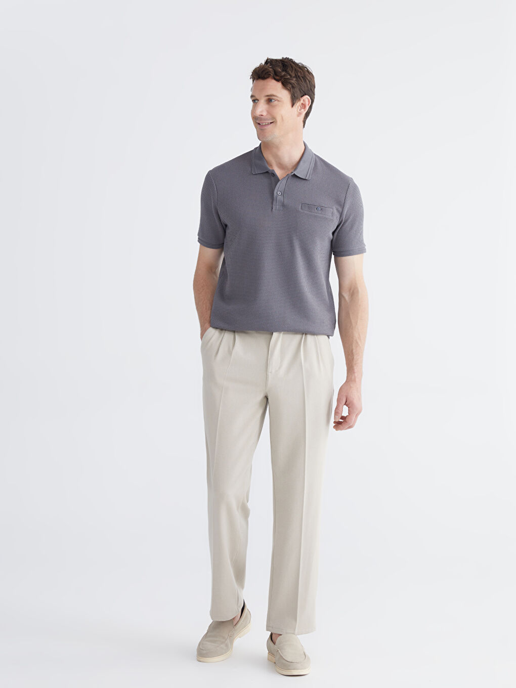 Gri Polo Yaka Erkek Tişört-1