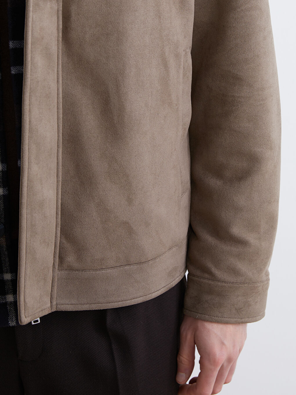 Bej Standart Kalıp Gömlek Yaka Süet Erkek Mont-2