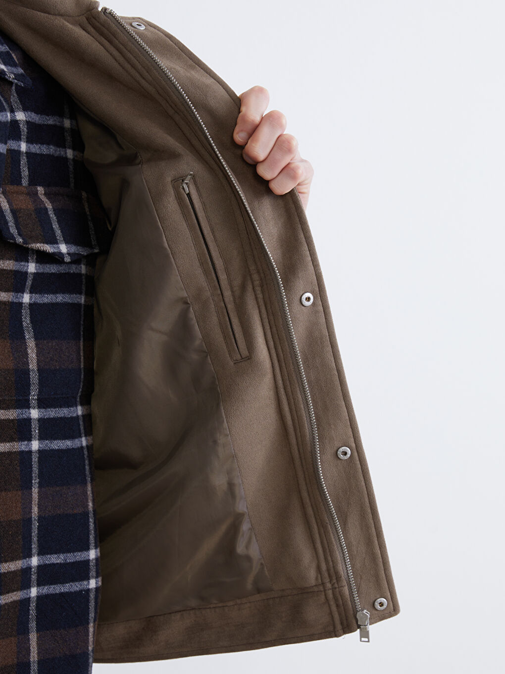 Bej Standart Kalıp Gömlek Yaka Süet Erkek Mont-3