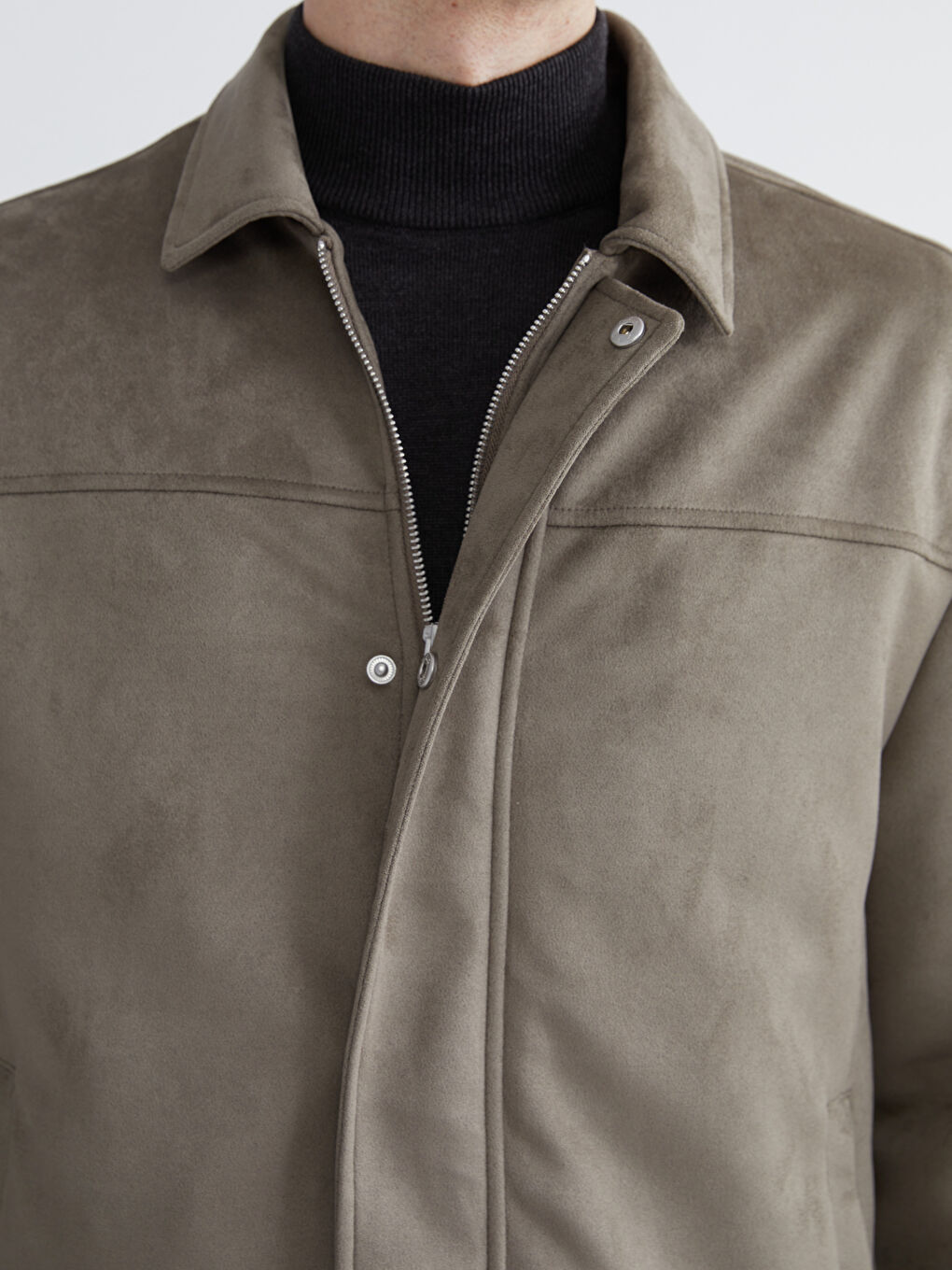 Haki Standart Kalıp Gömlek Yaka Süet Erkek Mont-2