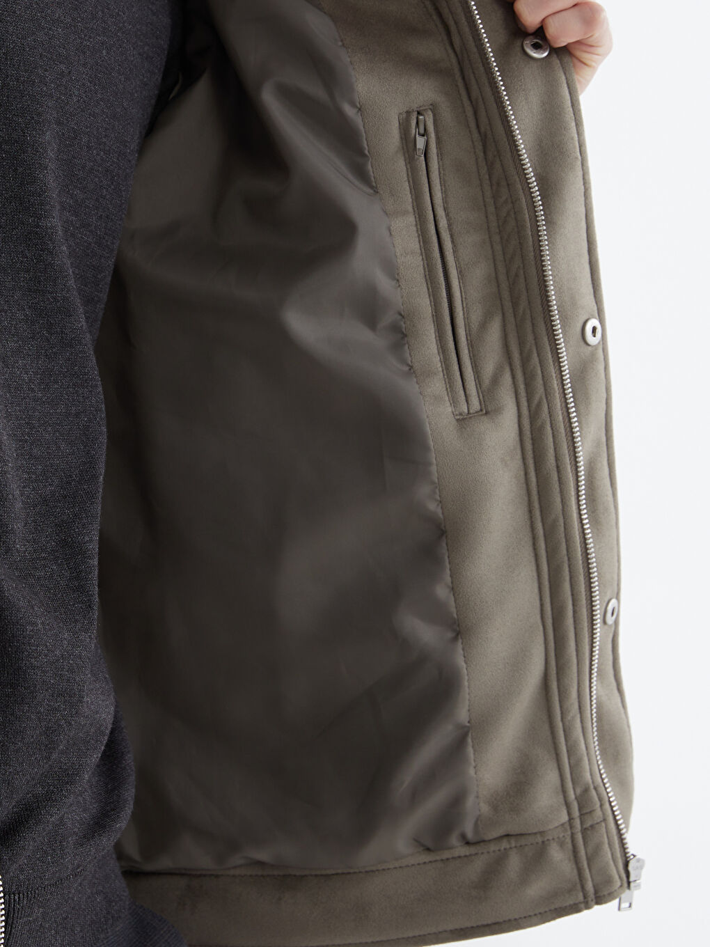 Haki Standart Kalıp Gömlek Yaka Süet Erkek Mont-3