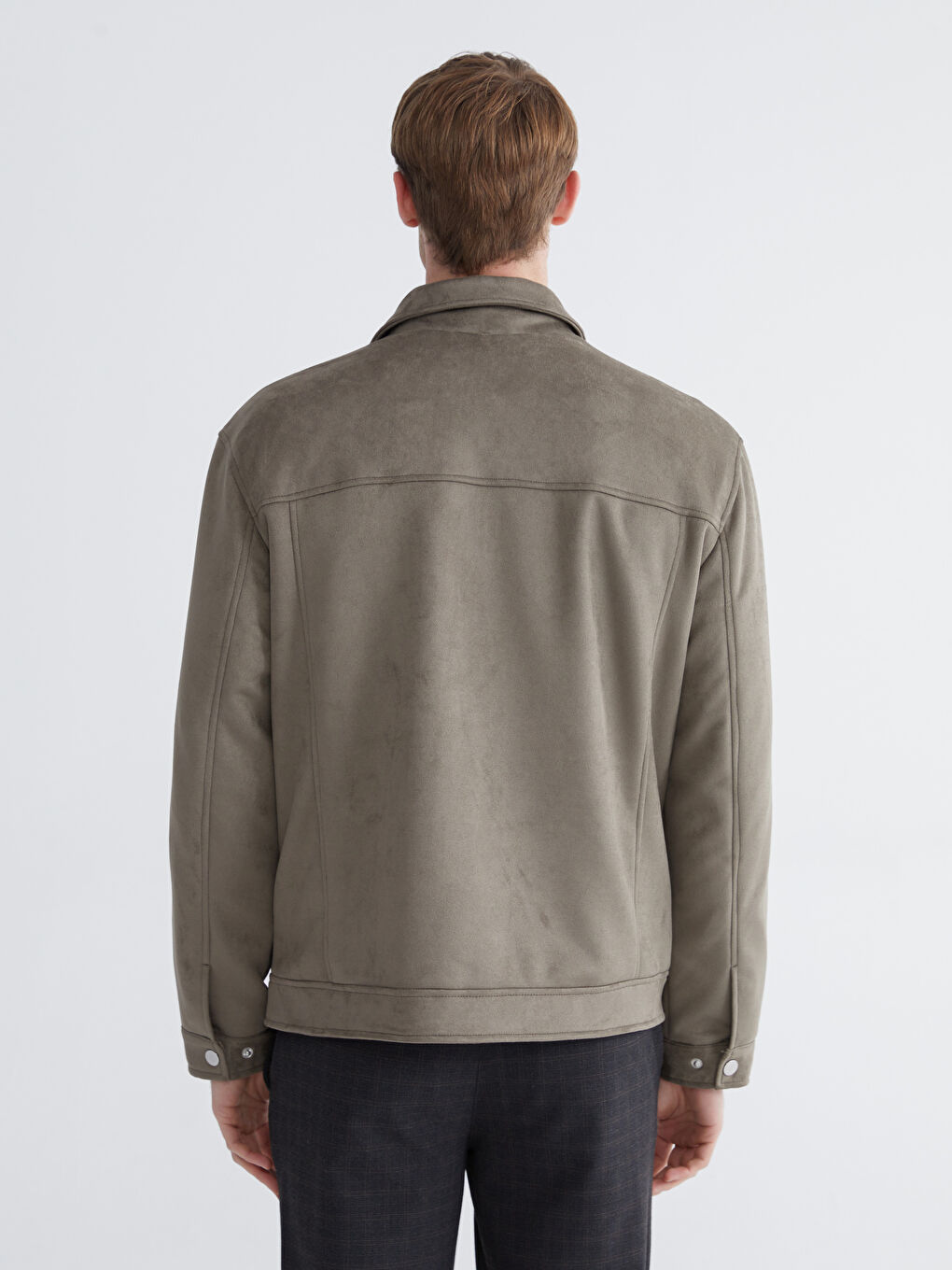 Haki Standart Kalıp Gömlek Yaka Süet Erkek Mont-4