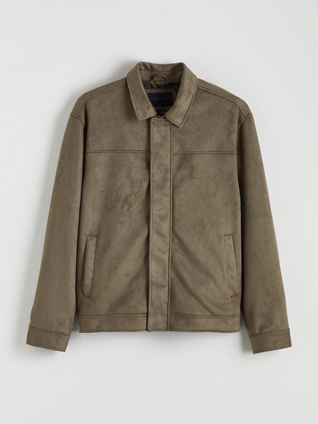 Haki Standart Kalıp Gömlek Yaka Süet Erkek Mont-5