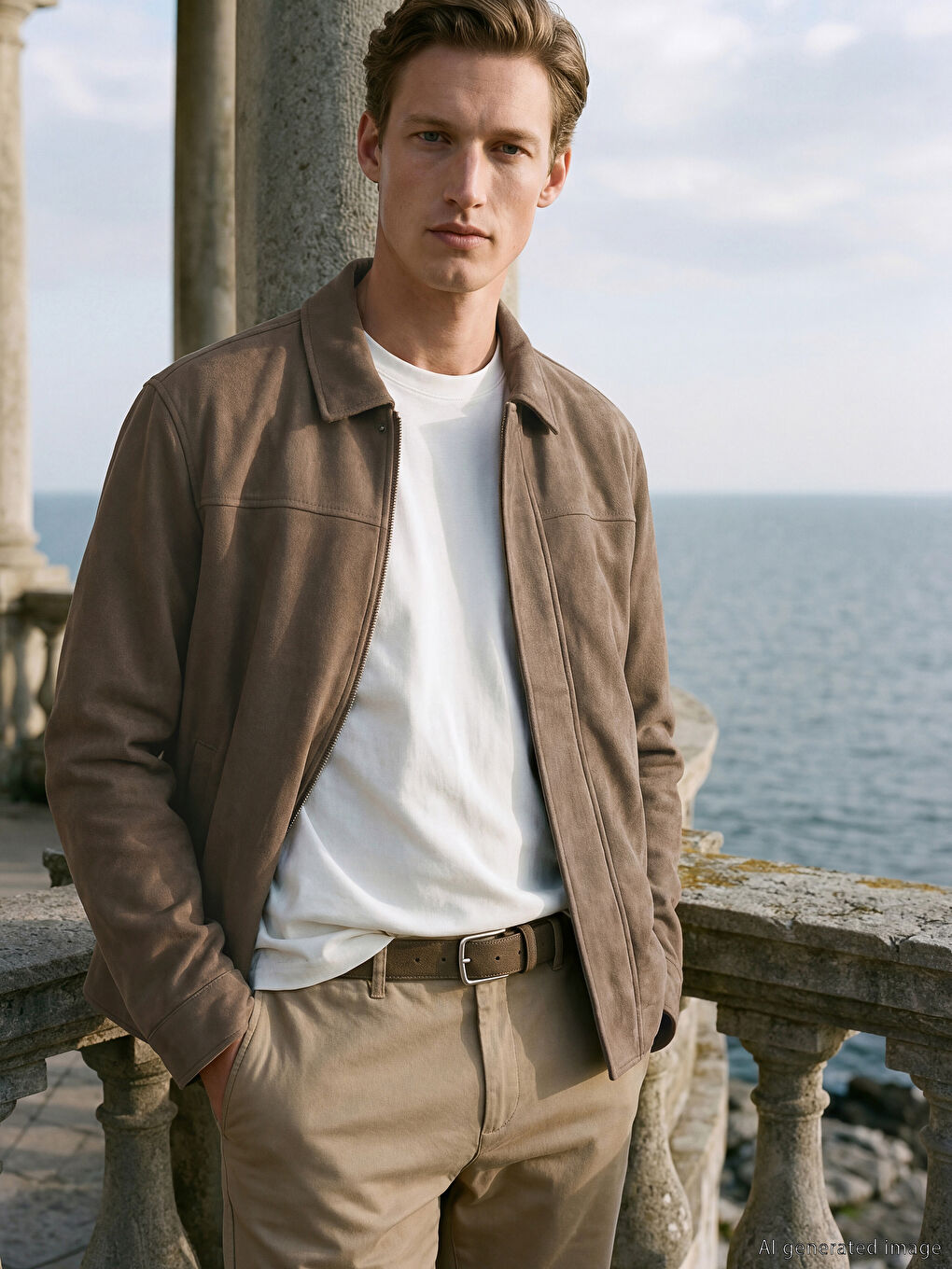 Croială Regular Guler Piele Întoarsă Geacă Bărbat