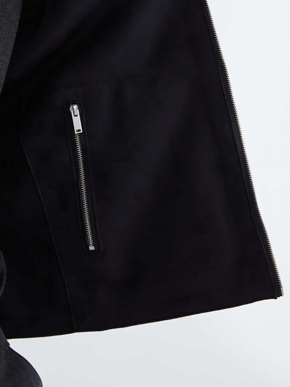 Siyah Standart Kalıp Dik Yaka Erkek Deri Görünümlü Mont-5