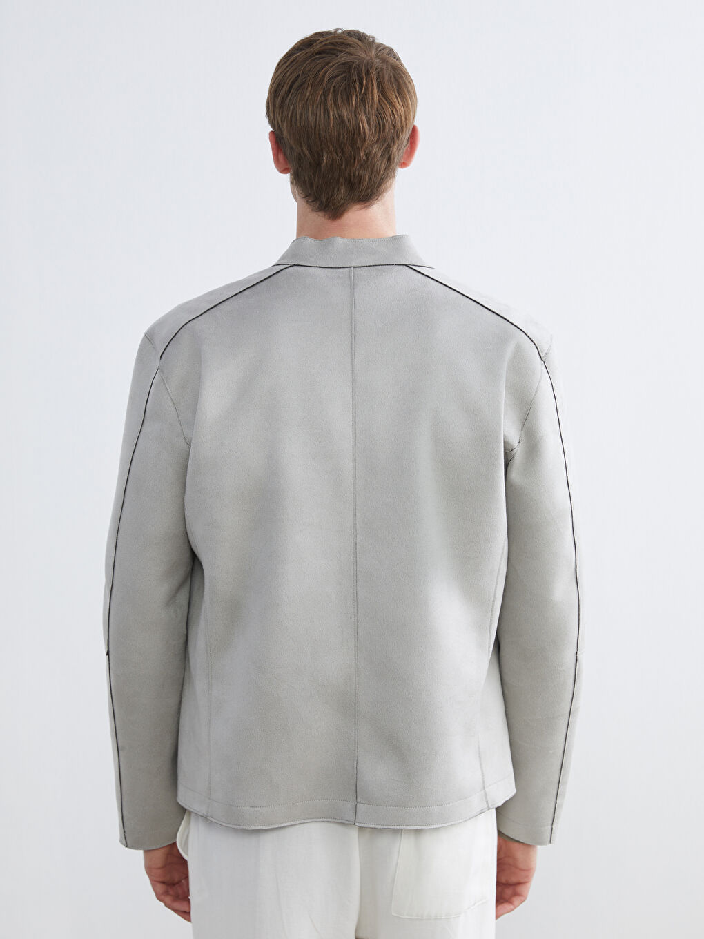 Bej Standart Kalıp Dik Yaka Erkek Deri Görünümlü Mont-6