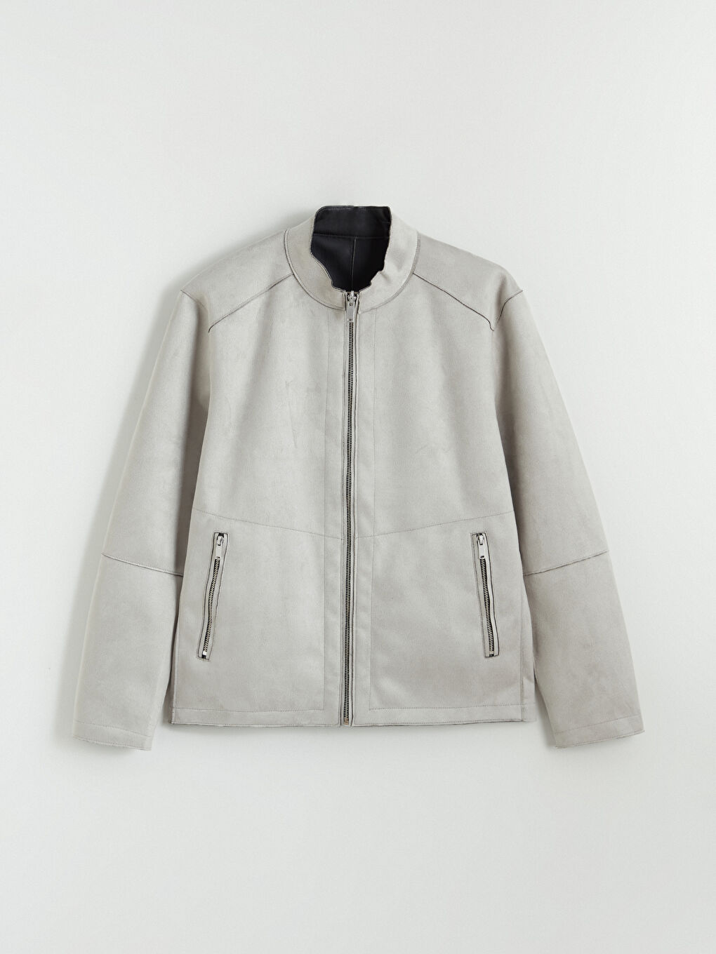 Bej Standart Kalıp Dik Yaka Erkek Deri Görünümlü Mont-8