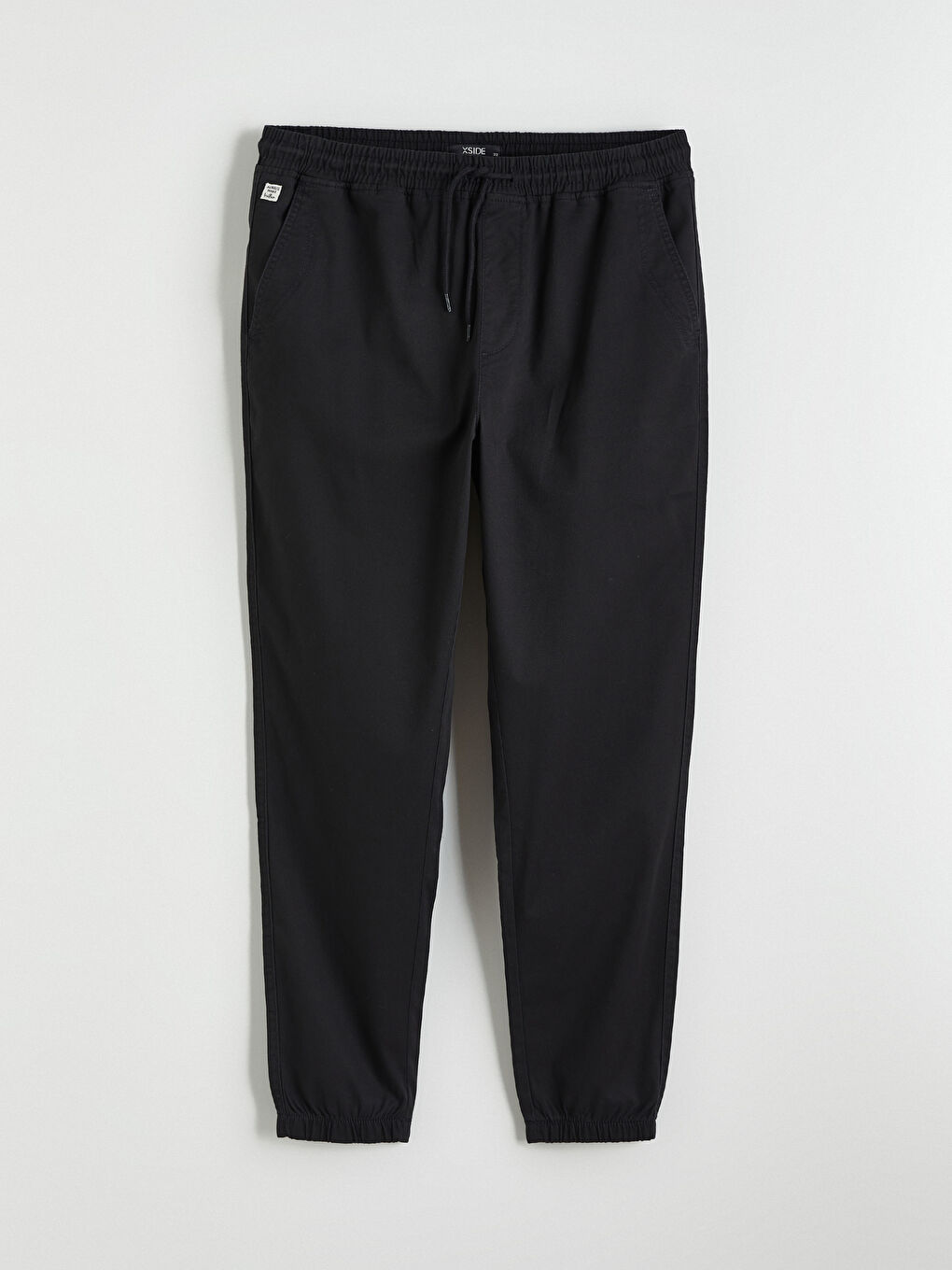 Siyah Standart Kalıp Erkek Gabardin Jogger Pantolon-4