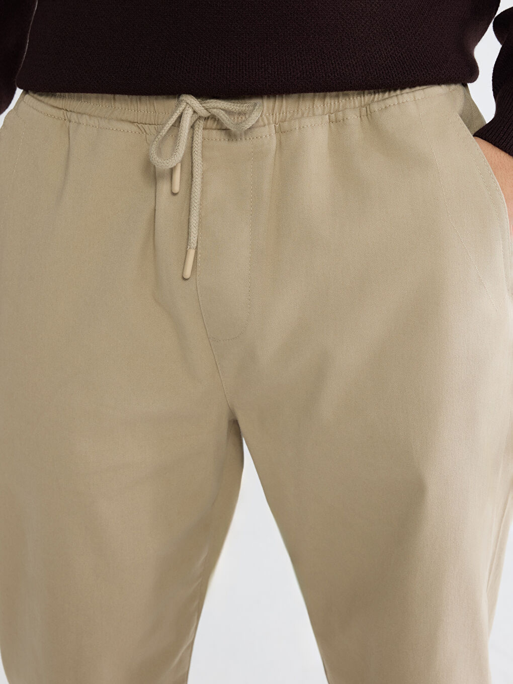 Bej Standart Kalıp Erkek Gabardin Jogger Pantolon-2
