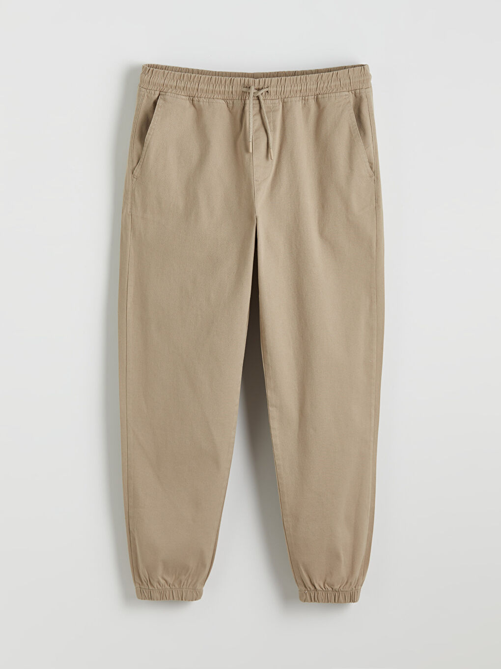 Bej Standart Kalıp Erkek Gabardin Jogger Pantolon-4