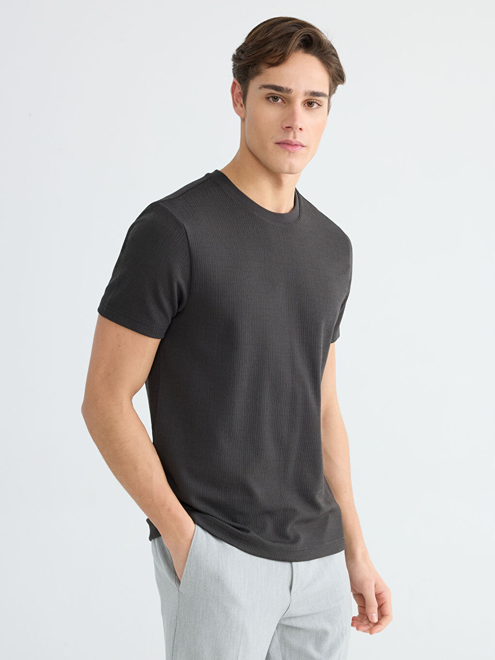 Antrasit Bisiklet Yaka Erkek Tişört