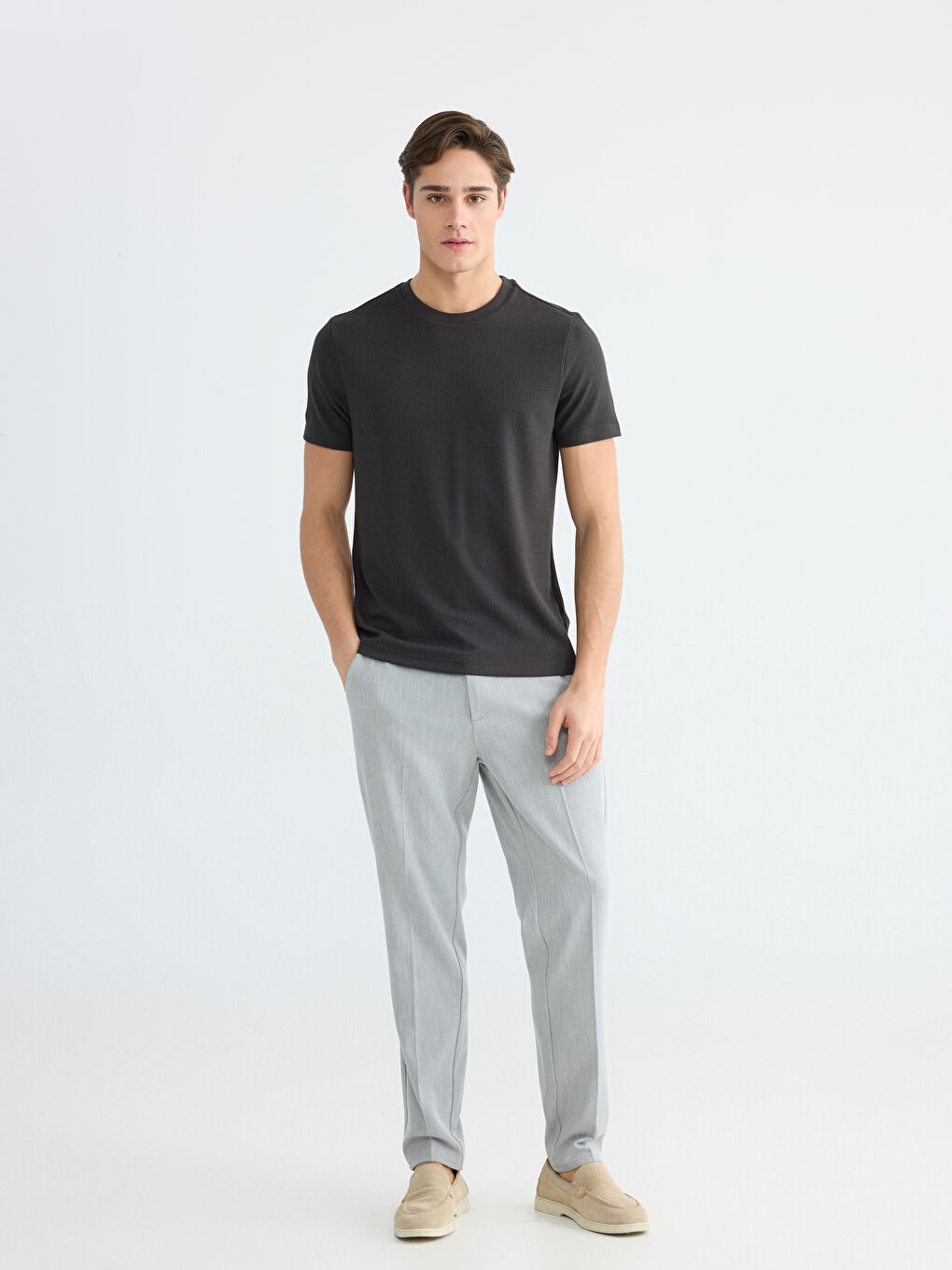 Antrasit Bisiklet Yaka Erkek Tişört-1