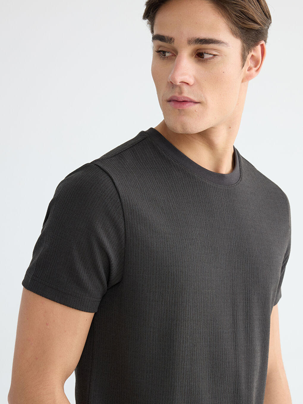 Antrasit Bisiklet Yaka Erkek Tişört-2