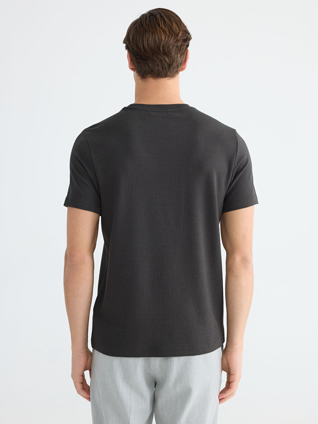 Antrasit Bisiklet Yaka Erkek Tişört-3