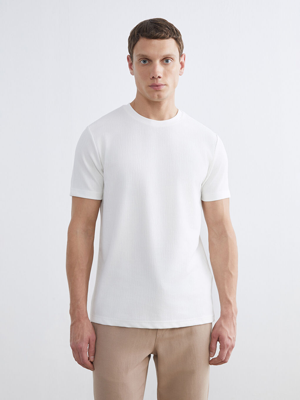 Ekru Bisiklet Yaka Erkek Tişört